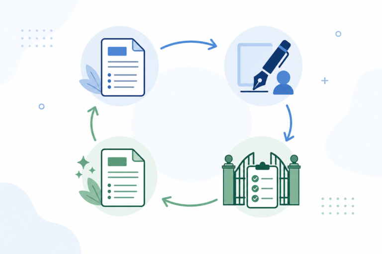Brief gate checklist loop: fail the gate, fix the brief, re-delegate the writer